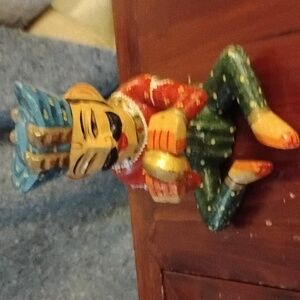 Vintage Hand Carved Hand Painted Wooden Statue India